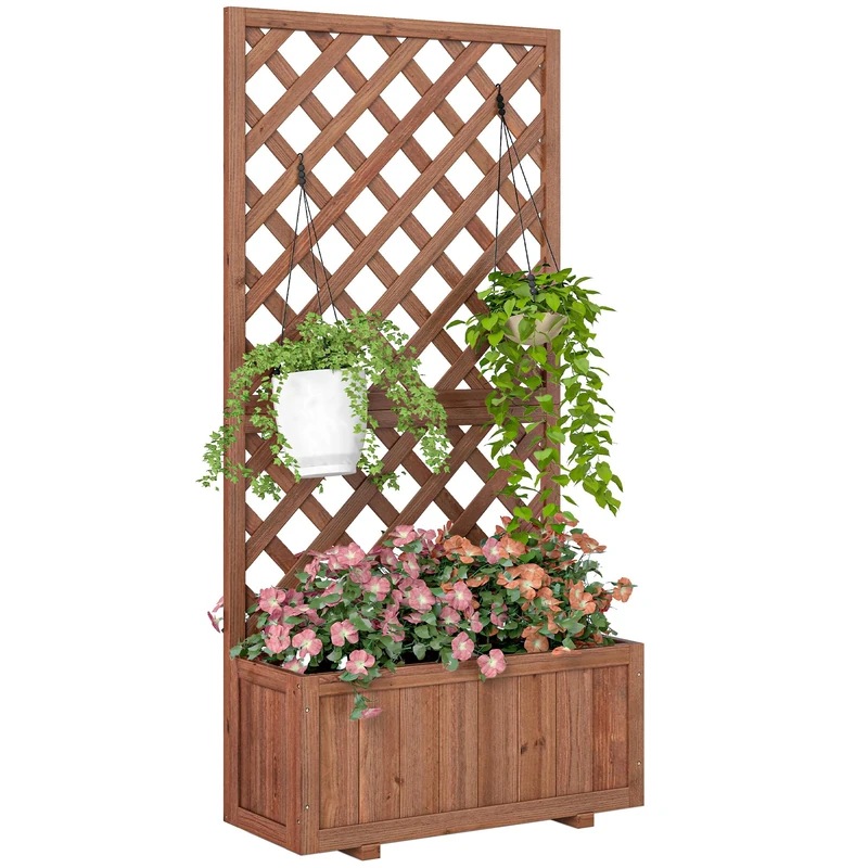 Outsunny Garden Planter with Trellis - 45L Raised Bed Orange