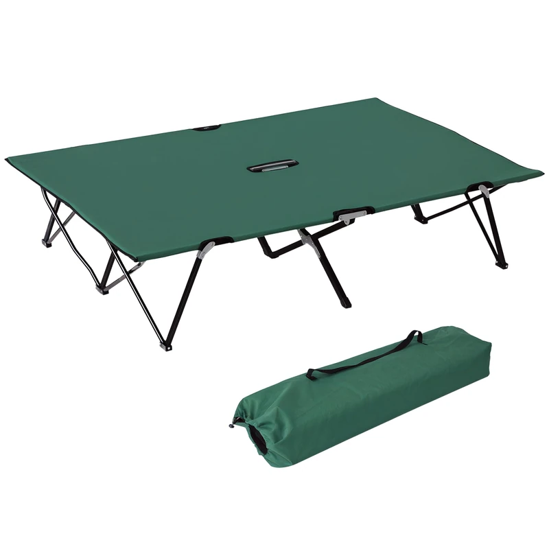 Outsunny Double Camping Bed Camping Cot Foldable Sunbed Outdoor Patio Sleeping Bed Super Light with Carry Bag (Green)