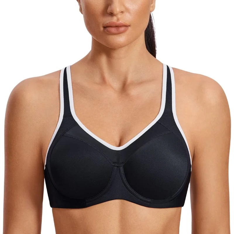 SYROKAN Women's Full Support Racerback Lightly Padded Underwire Sports Bra Black 36 D