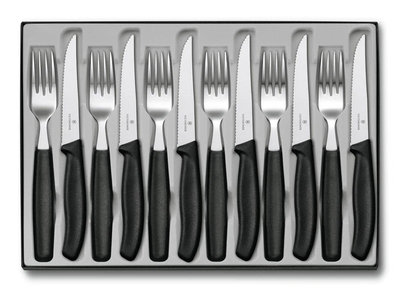 Victorinox Classic Table Set, 12 pcs., Extra Sharp Blade, Wavy Edge, 11 cm, Stainless Steel, Black