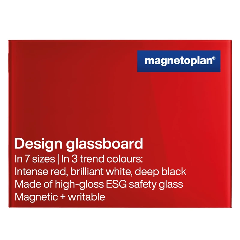 magnetoplan Design-Glasboard | BxH 800x600mm, Intensiv-Rot | Magnethaftend | ESG-Sicherheitsglas Premium Qualität | für Büro, Küche | Beschreibbar mit Board- Kreidemarker | leicht zu reinigen