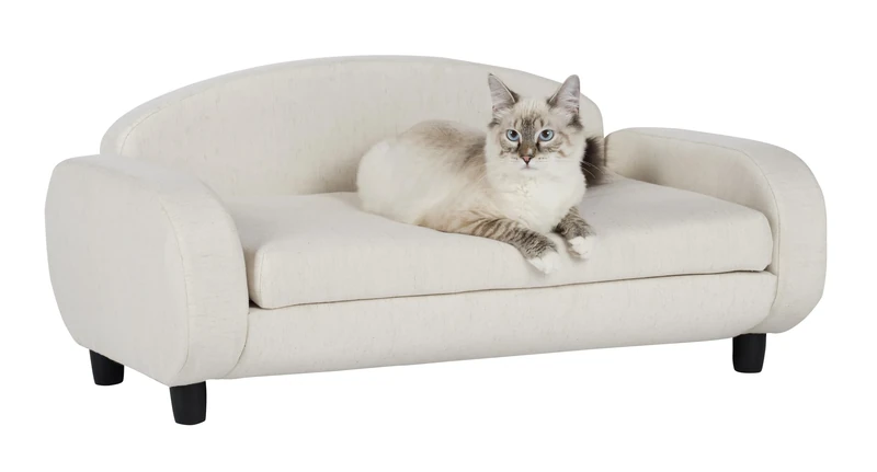 Paws & Purrs Modern Pet Sofa 31.5" Wide Low Back Lounging Bed with Removable Mattress Cover in Espresso/Oatmeal