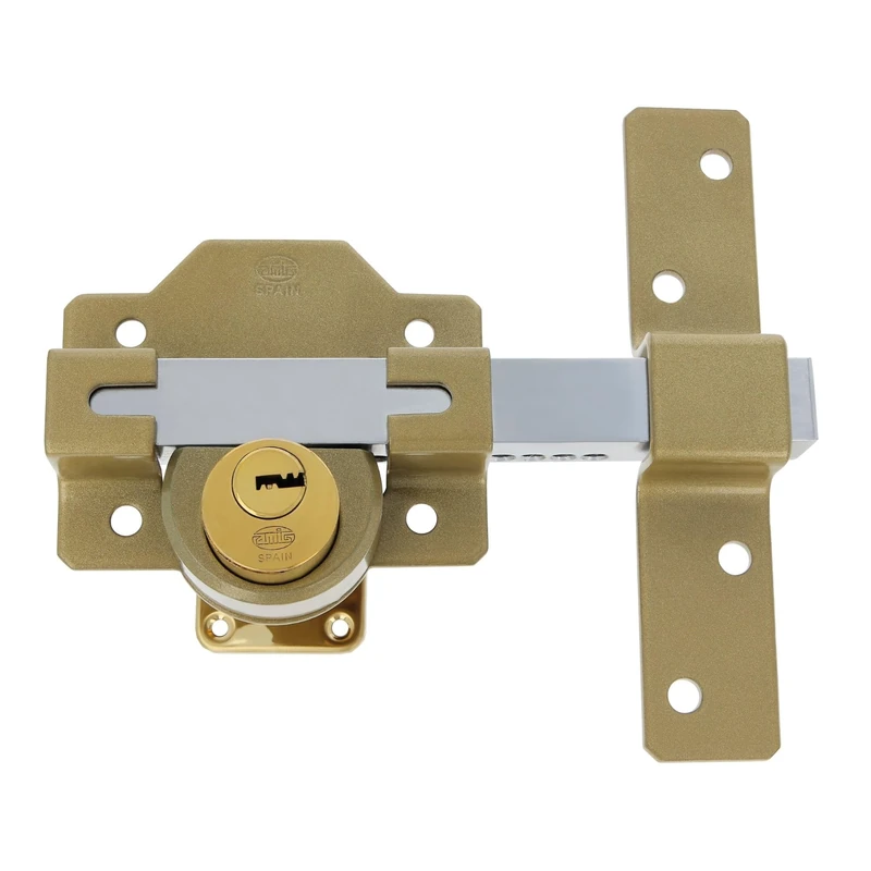 Amig - Door Security Bolt Surface Mounted Lock with Round Cylinder Inside and Outside Mod. 4 - Key Lock - 88 x 153 mm - Includes 5 Dimple Keys - Hammered Steel