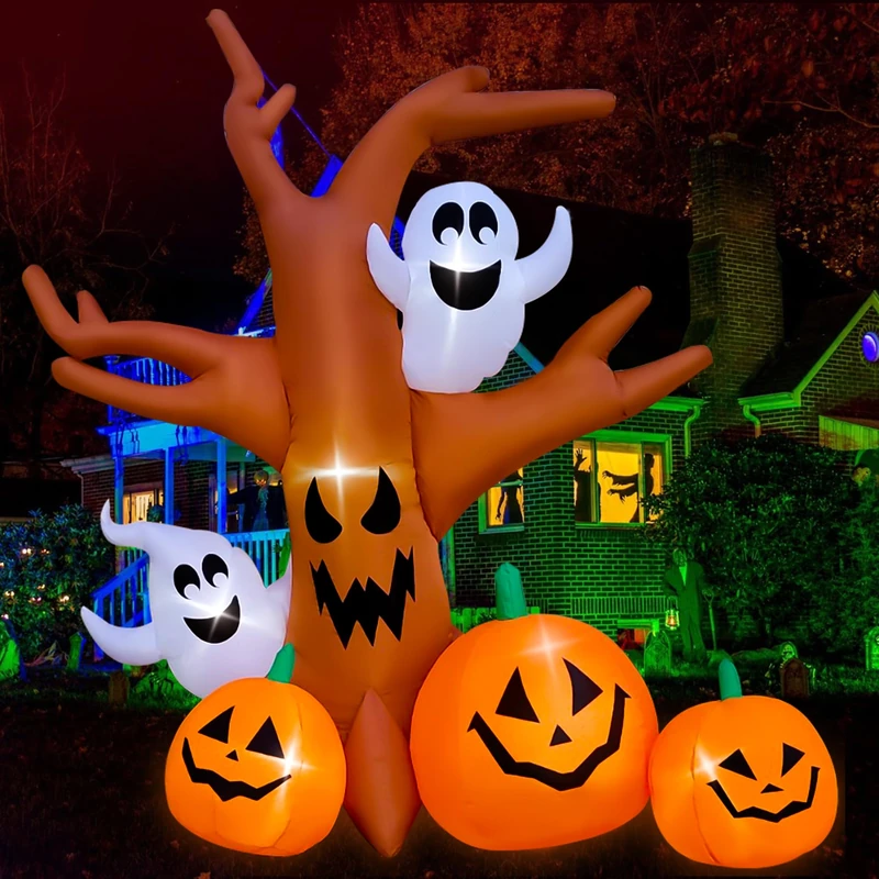 Bigjoys 8 Ft Halloween Inflatable Tree with Ghost Pumpkin Decoration for Indoor Outdoor Home Yard Party