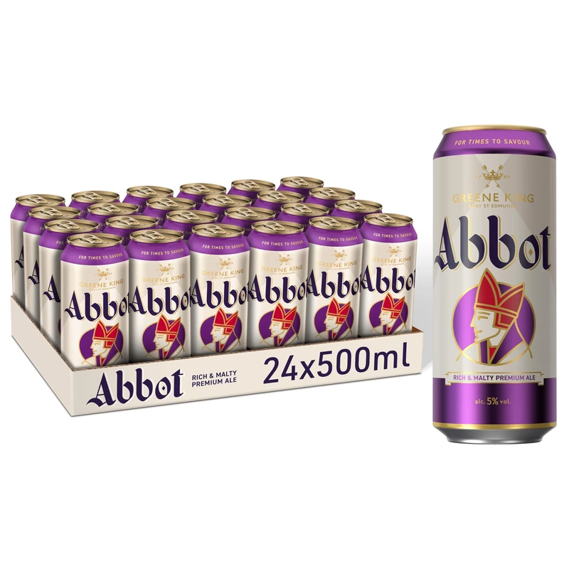 Abbot Ale Beer 24 x 500ml Cans – Strong Traditional British Ale with Rich Malty Flavour, Caramel and Smooth Finish, Premium English Beer for Ale Enthusiasts