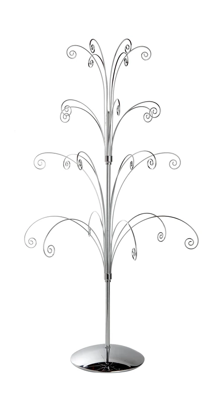 Creative Hobbies 36 Inch Tall Ornament Display Tree, Bright Silver Chrome Plated, Holds 24 Ornaments