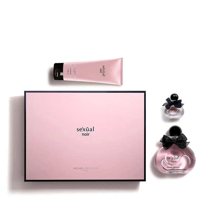 Michel Germain Sexual Noir - Gift Set for Women - Floriental Fragrance - Notes of Strawberries, Jasmine and Vanilla - Long Lasting - Includes EDP Spray, Miniature Parfum and Body Lotion - 3 pc