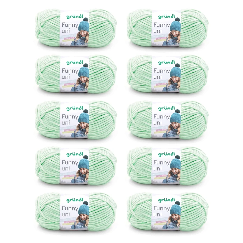 Gründl Funny uni knitting & crochet yarn (velvety chenille yarn made of 100% polyester, 100 g / 120 m, needle size: 5-6, 10 x 100 g), pastel green