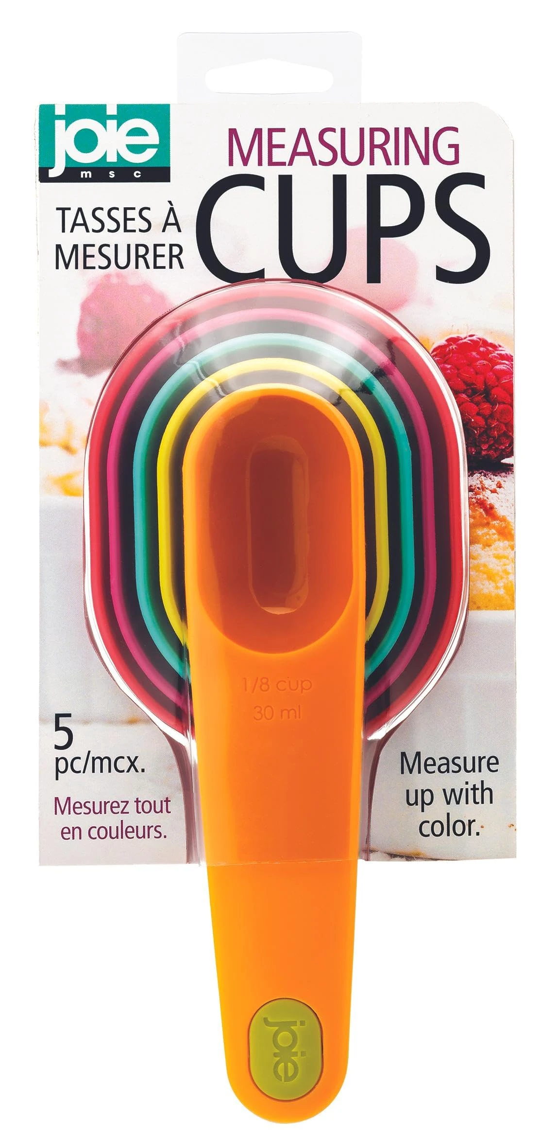 Joie Measuring Cups Set – 5-Piece Plastic Measuring Cup Set in Assorted Colors for Baking and Cooking, BPA-Free