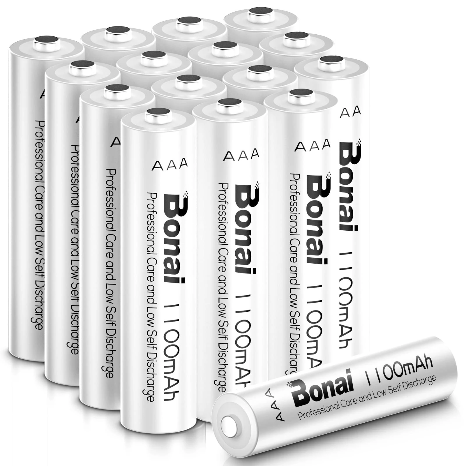 Bonai AAA Rechargeable Batteries 16 Pack 1100mAh High-Capacity 1.2V Ni-MH Pre-Charged AAA Batteries Rechargeable