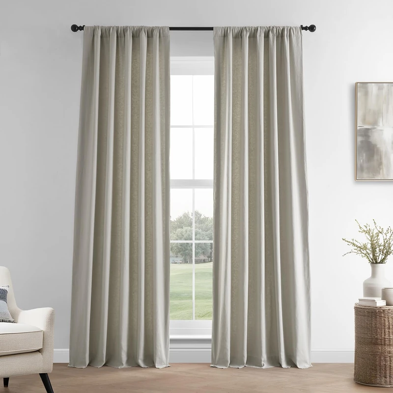 HPD Half Price Drapes French Linen Curtains 108 Inches Long Room Darkening Curtains for Bedroom & Living Room 50 X 108, (1 Panel), Fresh Khaki, 50W x 108L