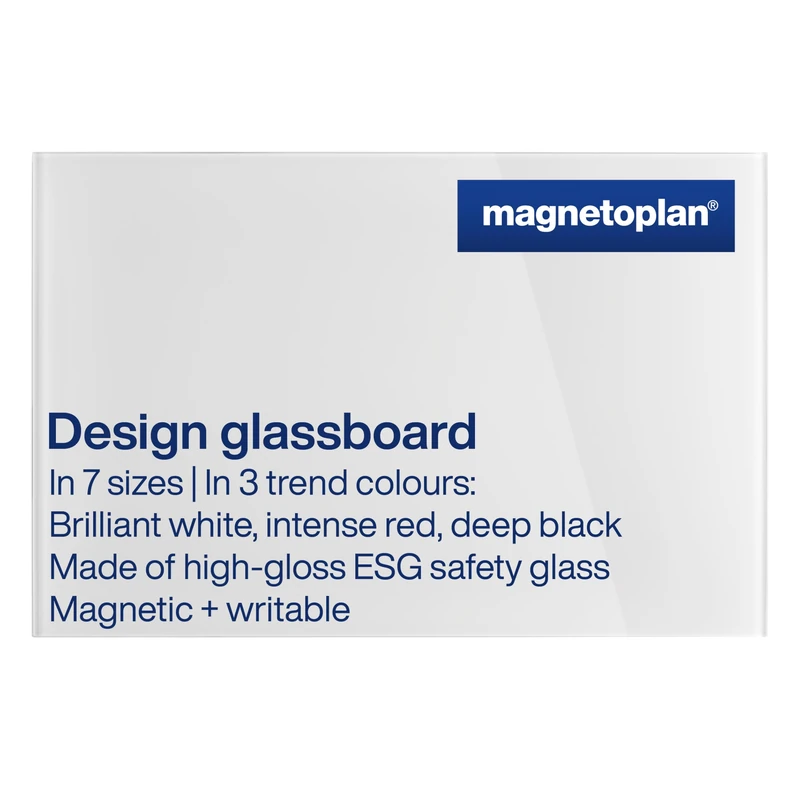 magnetoplan Design-Glasboard | BxH 600x400mm, Brillant-Weiß | Magnethaftend | ESG-Sicherheitsglas Premium Qualität | für Büro, Küche | Beschreibbar mit Board- Kreidemarker | leicht zu reinigen