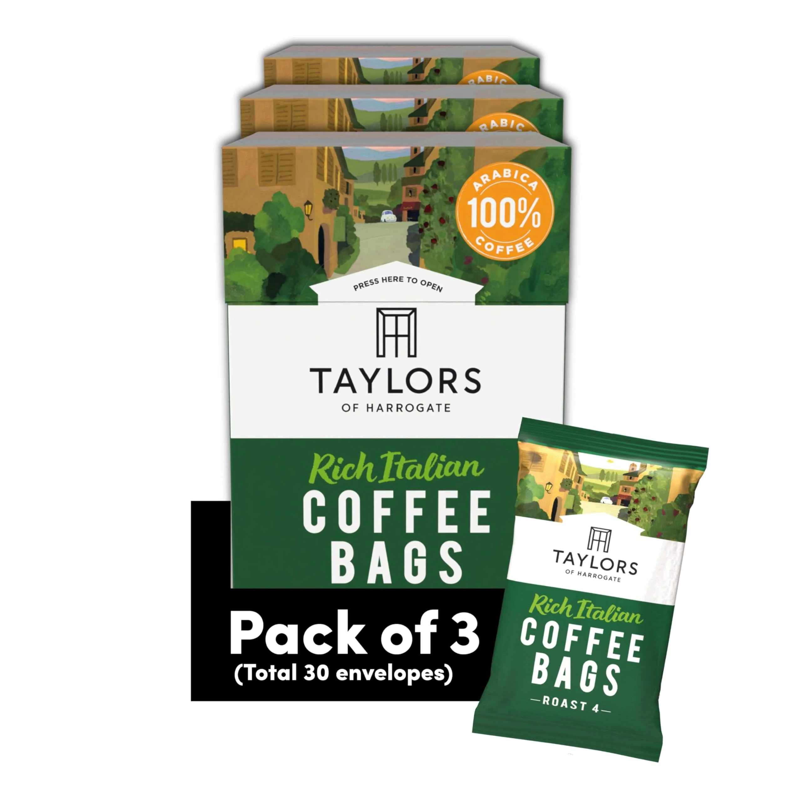 Taylors of Harrogate, Roast 4, Rich Italian Coffee Bags, 3 Boxes of 10 (Total 30 Bags)