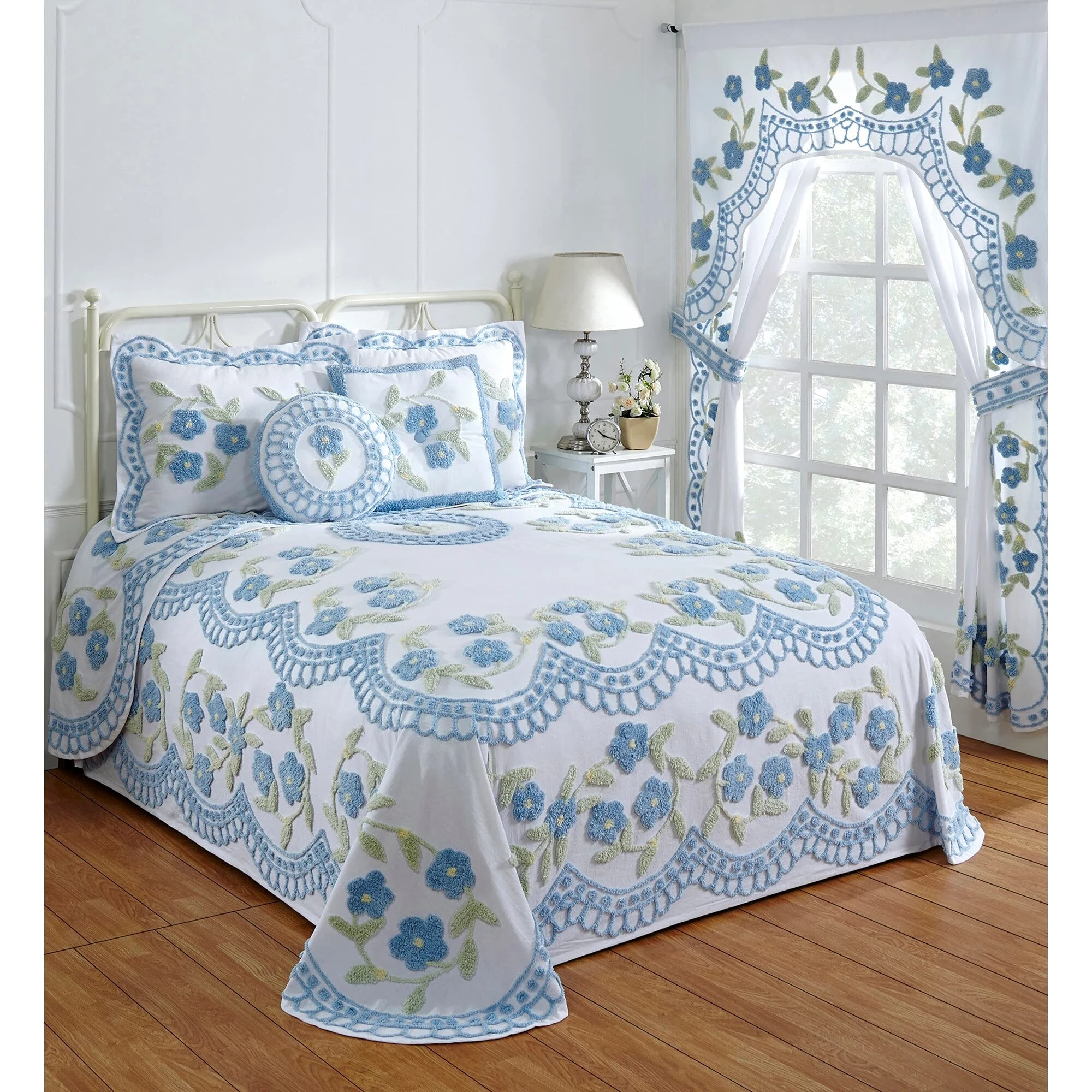 Better Trends Bloomfield Collection is super soft and light weight in Floral Design 100% Cotton Tufted Unique Luxurious Machine Washable Tumble Dry, King Bedspread, Blue