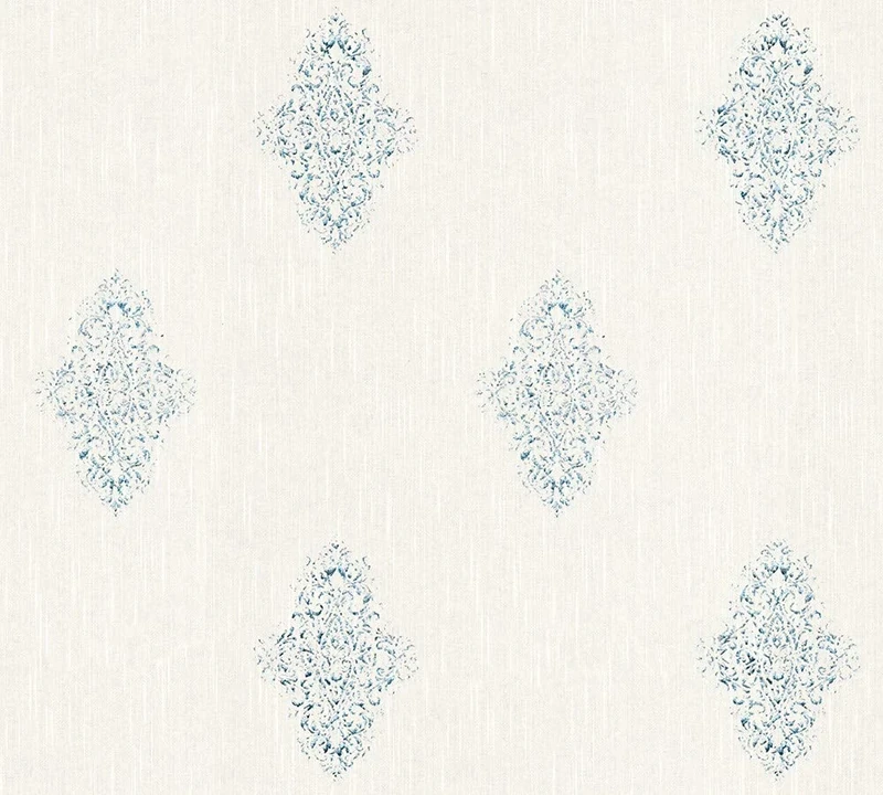 Architects Paper Textile Wallpaper Luxury Wallpaper with Ornaments Baroque 10.05 m x 0.53 m White Blue Metallic Made in Germany 319461 31946-1