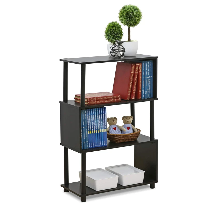Furinno FLEXI Geometric Storage Shelf, 4-Tier Book Shelf, Toolless Open Shelves, for Organization and Storage, Living Room, Garage, Home Office, Espresso - Image 1