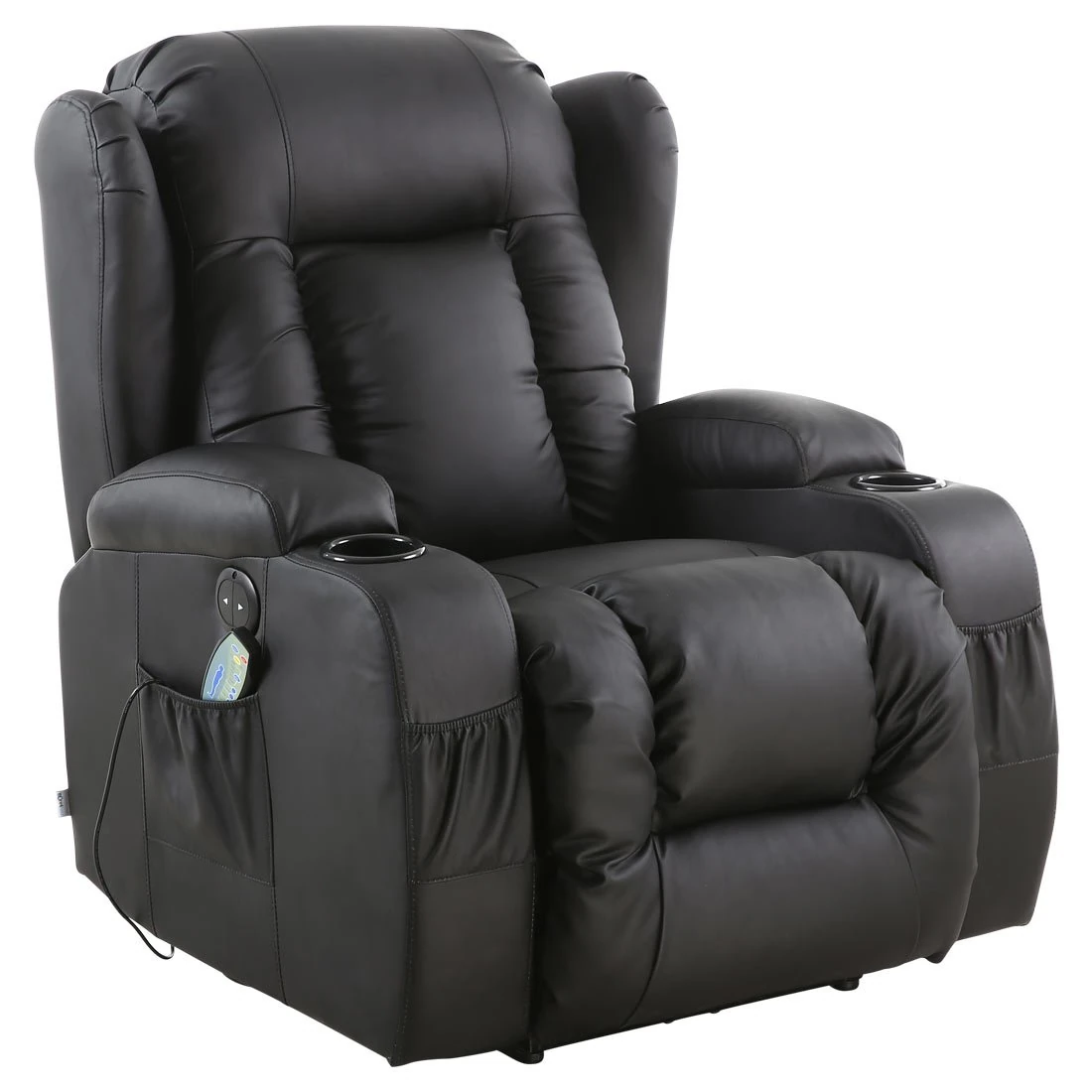 CAESAR ELECTRIC AUTO RECLINER MASSAGE HEATED GAMING WING LOUNGE BONDED LEATHER CHAIR (Black)