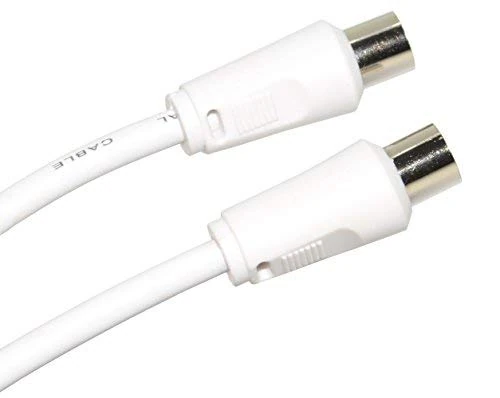 Slick Linc 10M TV Aerial Cable Extension Satellite Cable with Male-to-Male Coaxial Connection, RF Adaptor and Right Angle Connector Gold Plated - White
