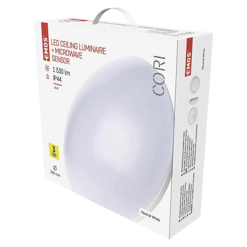 EMOS ZM3412 Ceiling Light/Wall Light with Motion Sensor 1530 lm 4000 K Neutral White 18 W LED Panel Round Diameter 410 mm White 40 x 11.5 x 40 cm