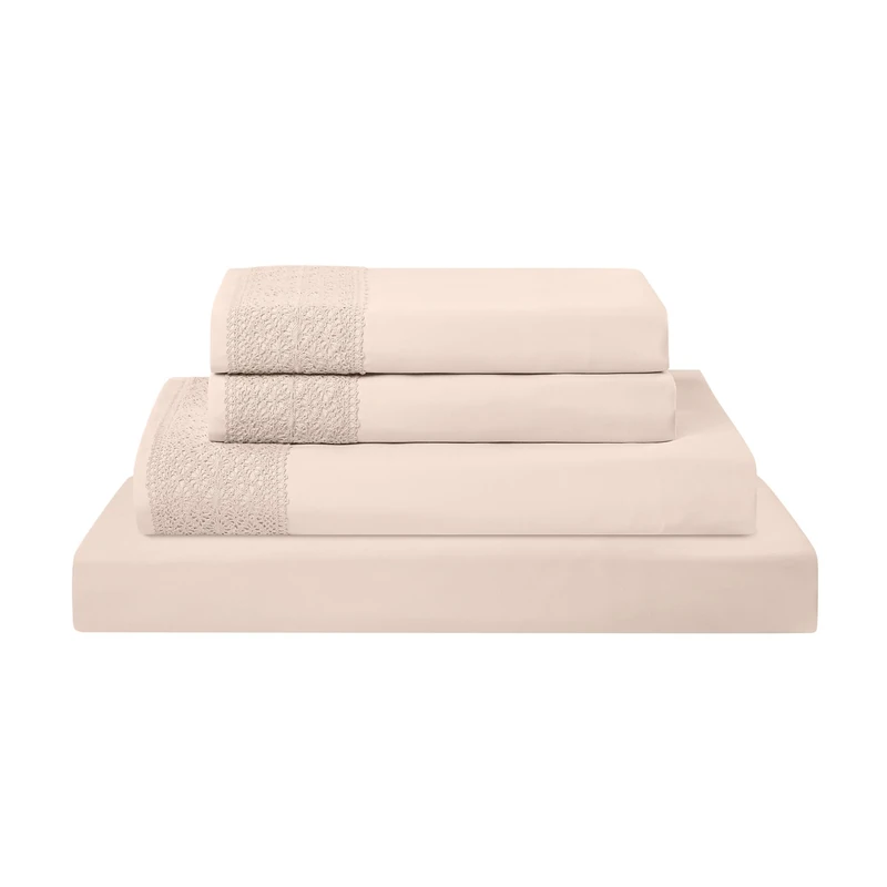 Modern Threads Pacific Coast Textiles 4 PIECE CROCHET LACE MICROFIBER SHEET SET BLUSH QUEEN, Microfibre