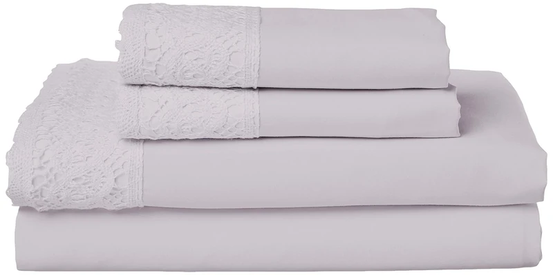Modern Threads Amrapur Pacific Coast Textiles 4 PIECE CROCHET LACE MICROFIBER SHEET SET DOVE GRAY KING, Microfibre - Image 1