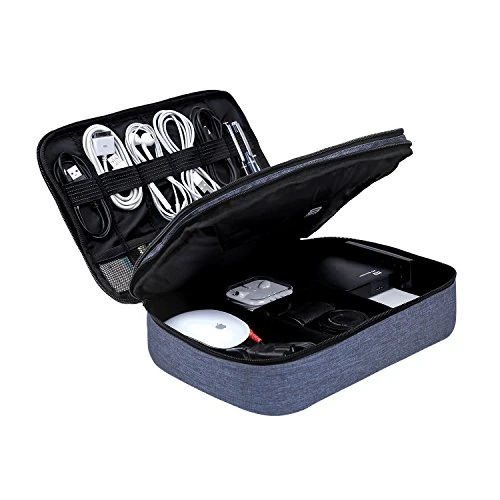 BAGSMART Electronics Accessories Bag Large, Cable Organiser Bag Travel Double Layer for 10.5'' Tablet, Charger, Adaptors, Hard Drives, Mouse, Cables,USB Flash Drives, Blue