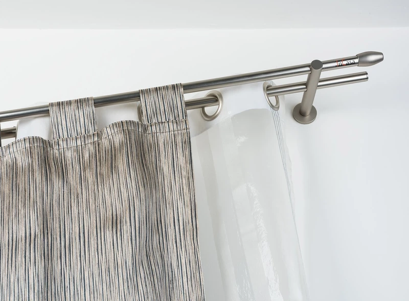 InCasa Curtain Double Pole: 20 mm Without Rings, Length 260 cm, with Tappo Chic Satin Steel-Complete, Stainless, Grey
