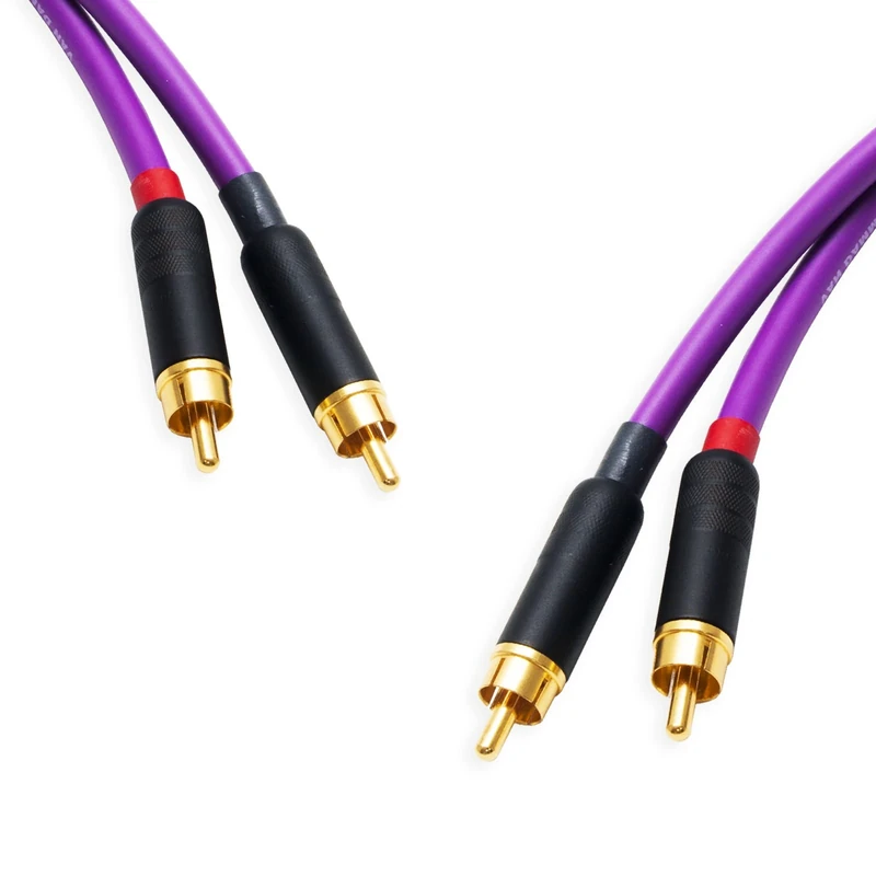 Star-Quad RCA Stereo Pair. Twin Phono. Van Damme Audio Cable. 2 Gold Plated RCAs (1m, Purple)