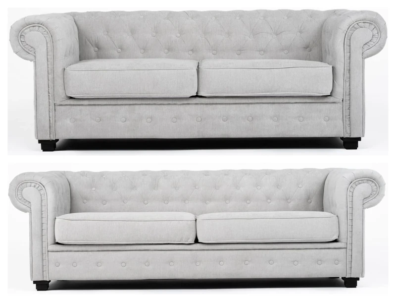 Sofas and More Chesterfield Style Corner Sofa Set 3+2 Seater Armchair Light Grey Fabric (3+2 Seater)