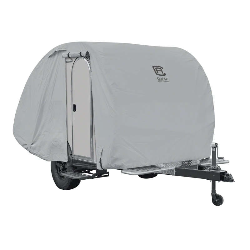 Classic Accessories Over Drive PermaPRO Teardrop Trailer Cover, Fits 10' - 12'L x 6'W, Resists Tears, R-Pod Cover, Travel Trailer Storage Cover, Compatible with R-Pod/Clamshell Trailers, Grey