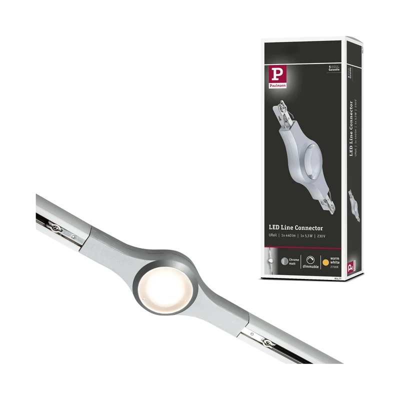 Paulmann 95477 URail Illuminated line Connector 189x57mm 5.3W Chrome matt Rail System