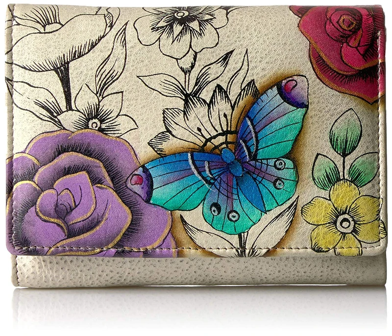 Anna by Anuschka Women's Ladies Leather Hand Painted Triple Fold Purse Flower Paradise Tri, One Size