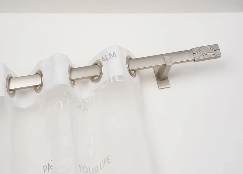 InCasa Curtain Pole: 31 x 12 mm Rectangular, Length 280 cm with Longer Mounts Without Rings, Satin Steel Finish