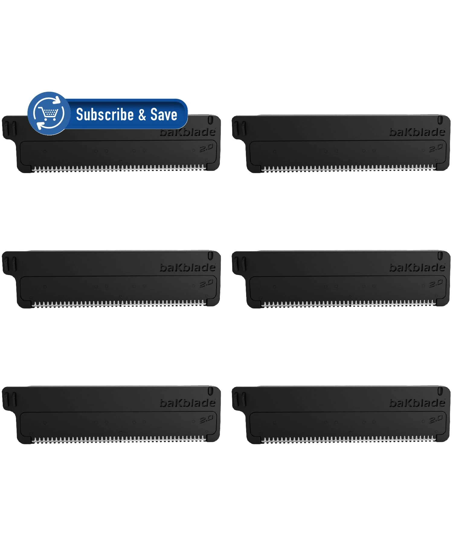 Bakblade 2.0, Back Hair Body Shaver Replaceable Refill Cartridges for 2.0, 3.0 Elite Shavers, Dryglide Technology (6 Razors Included)