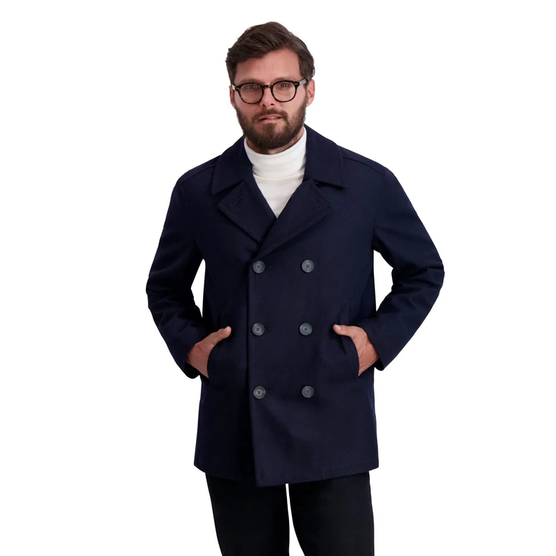 Nautica Men's Classic Double Breasted Peacoat Pea Coat, Dark Navy, S
