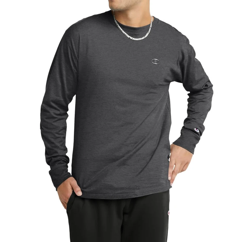 Champion Men's, Classic Long Sleeve, Comfortable, Soft T-Shirt (Reg. Or Big & Tall), Granite Heather, XXL
