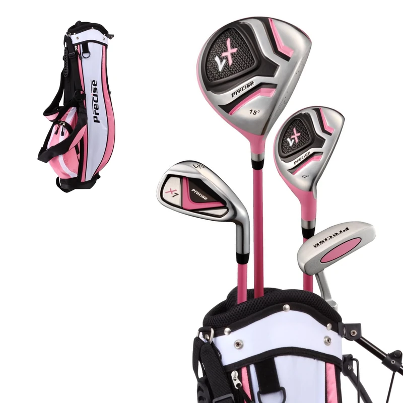 Distinctive Girls Pink Junior Golf Club Set for Age 3 to 5 (Height 3' to 3'8"), Left Handed Only, Set Includes: Driver, Hybrid Wood, #7 Iron, Putter, Bonus Stand Bag & 2 Headcovers
