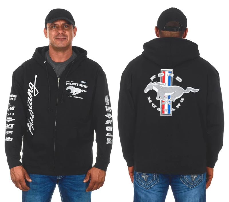Jh Design Men's Ford Mustang Hoodies in 5 Styles Pullovers & Full Zip Up, Clg2-black, L