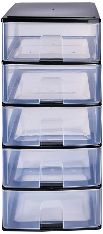 Great Plastic 2016 Set of 5 Stackable Drawers, Black, 380 x 370 x 779 mm