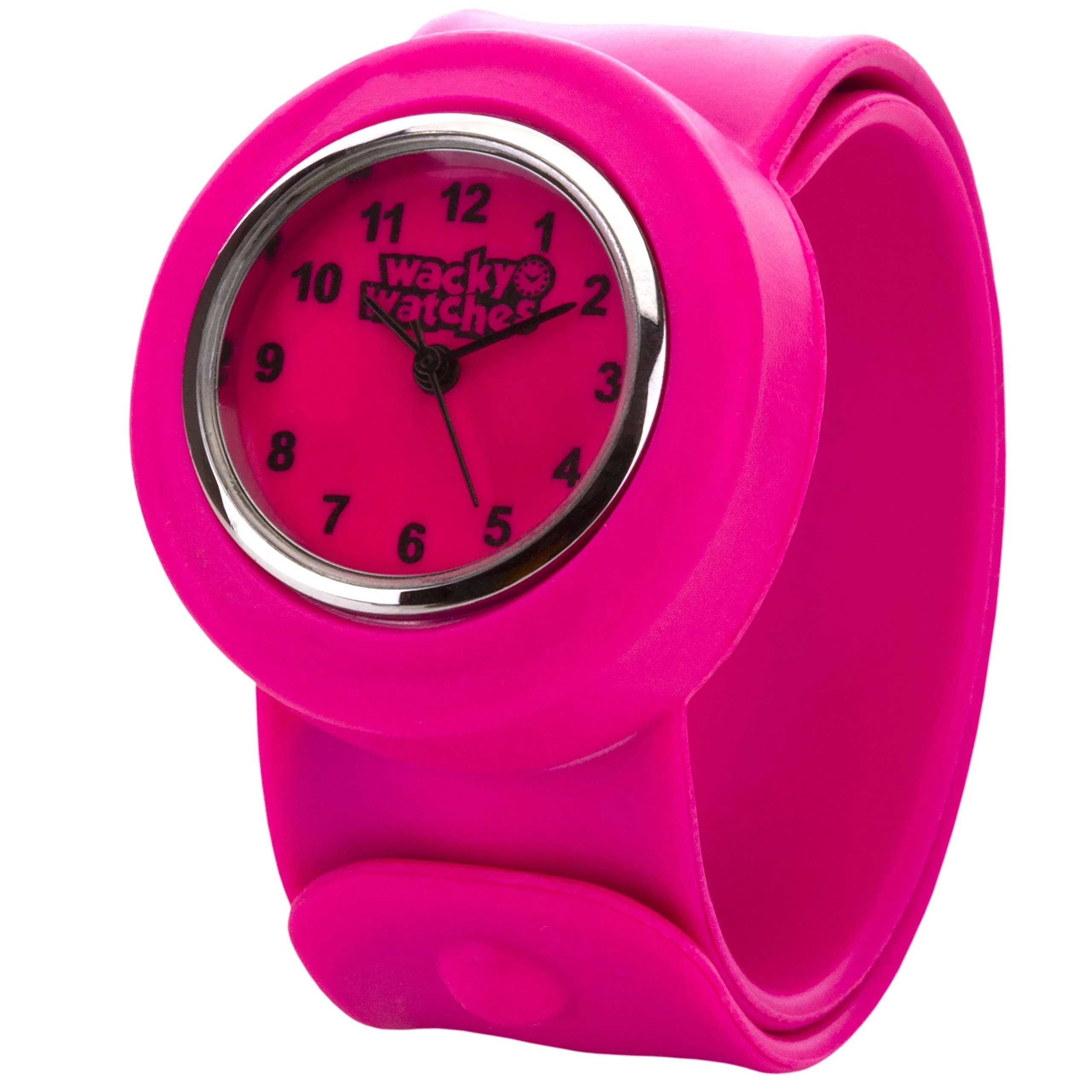 Popwatch Hot Pink Colour Wacky Watch ® Slap Strap Fast Fit Kids Childrens Silicone Band Unisex Instant Fit Any Size