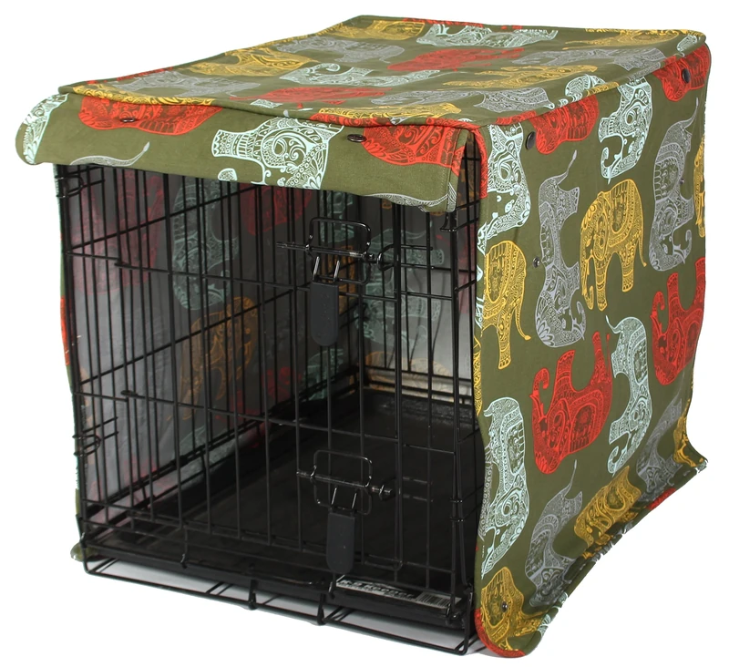 Elephant Parade 30-inch Dog Crate Cover, Molly Mutt Medium Kennel Cover Measures 30” x 21” x 24”, Two Panel Doors Roll Up, Made from Machine-Washable 100% Cotton Durable, Breathable & Pre-shrunk