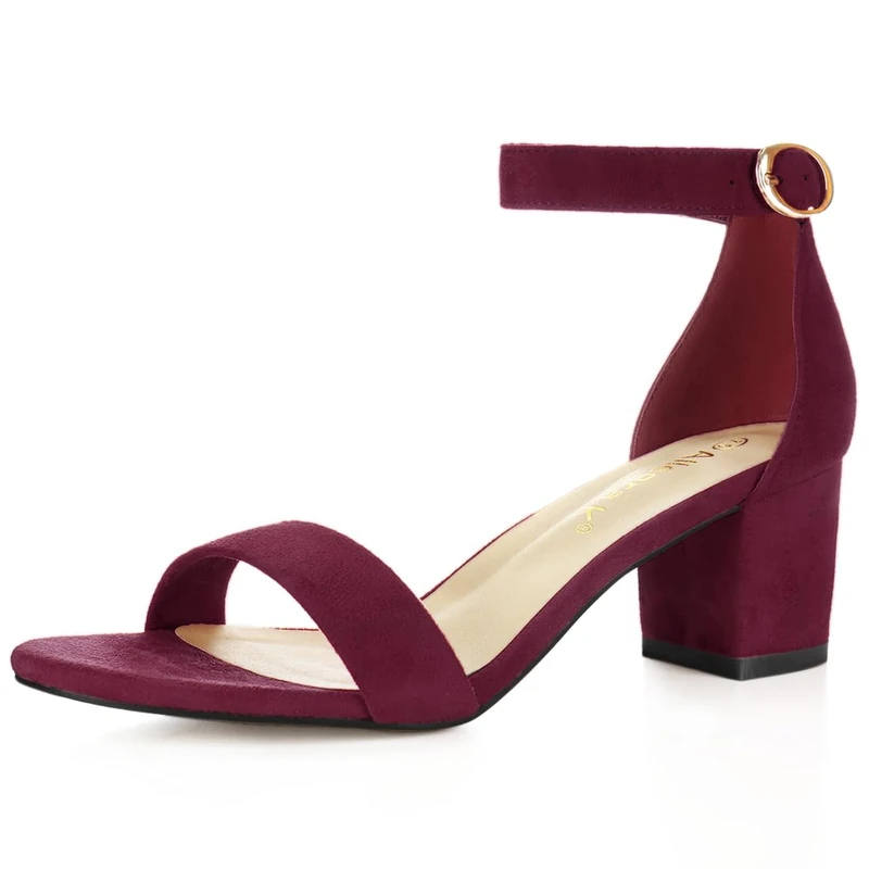 Allegra K Women's Open Toe Block Heel Ankle Strap Sandals Burgundy 7 UK/Label Size 9 US