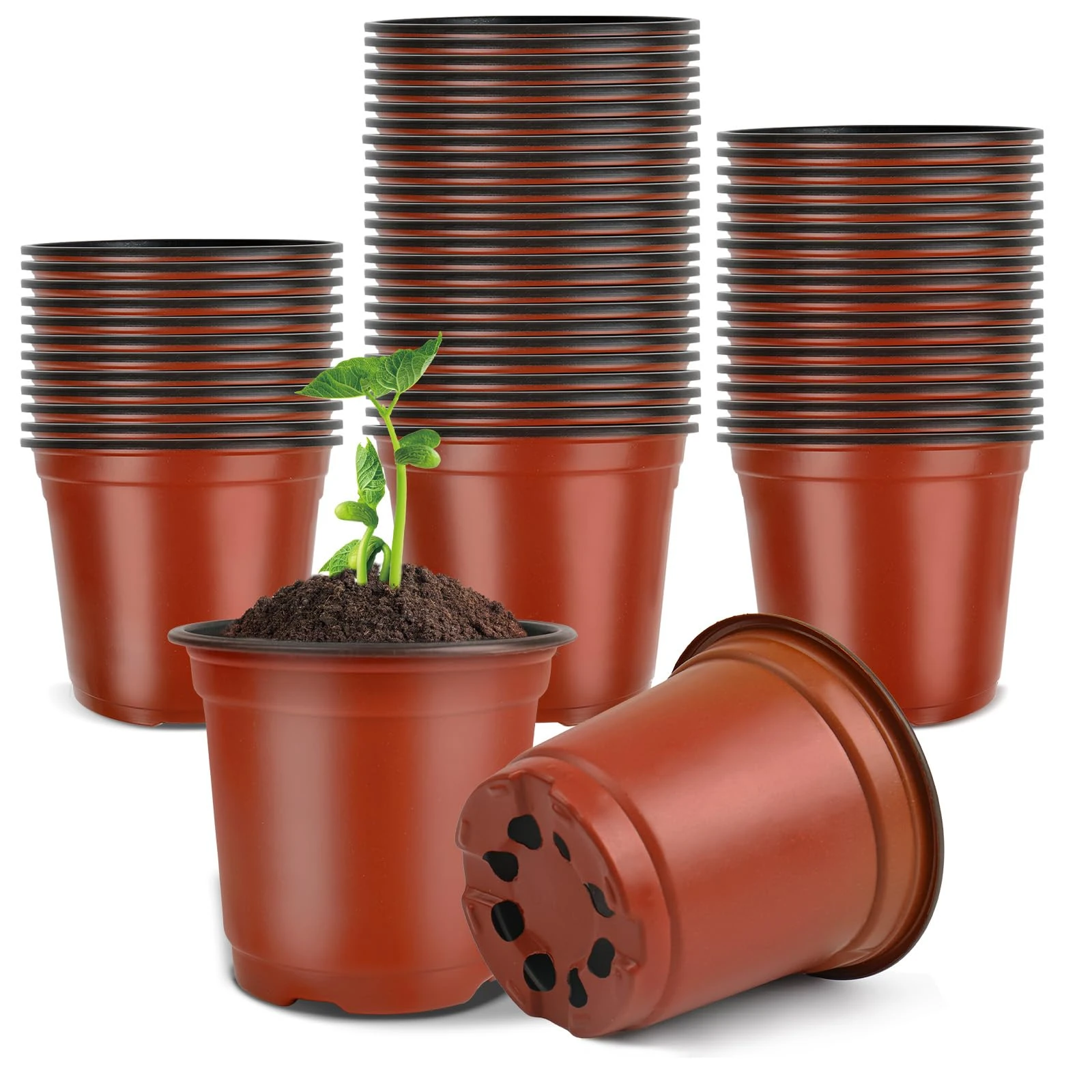 PEYOU 100Pcs Plant Pots 10cm Reusable Flower Pots Small Plant Pot Plastic Plant Pots Seedling Pots for Seeds nursery pots, Seedlings, Flowers, Vegetable, Succulent, Herbs, Cuttings, Transplanting