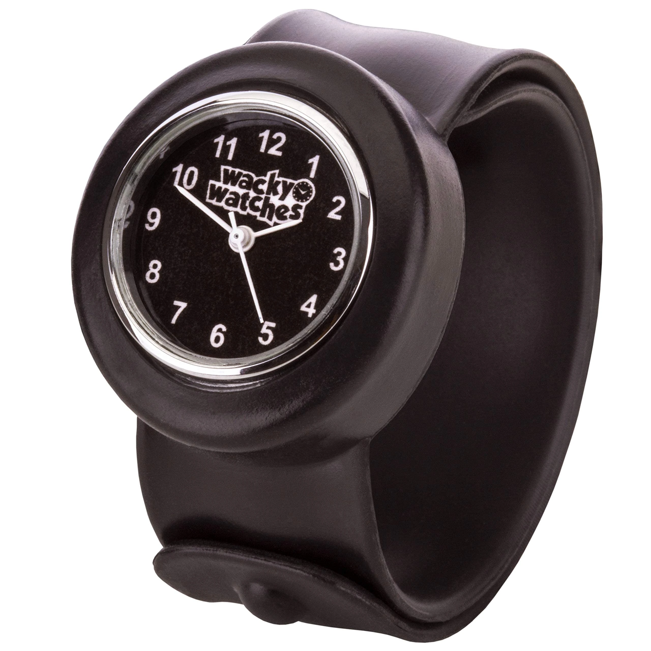 Wacky Watches Popwatch Black Colour Slapwatch Fast Fit Kids Childrens Silicone Watch Band Learn to Tell The Time Unisex Instant Fit Any Size