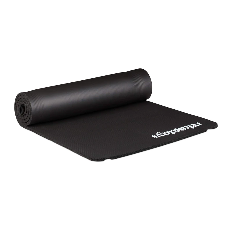 Relaxdays Yoga Mat, 1 cm Thick Training Mat, for Pilates and Aerobics, HxWxD: 1 x 61.5 x 182 cm, Black