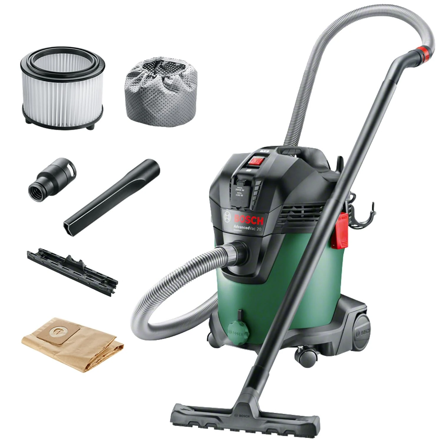 Bosch 06033D1270 AdvancedVac 20 Wet and Dry Vacuum Cleaner with Blowing Function, Green