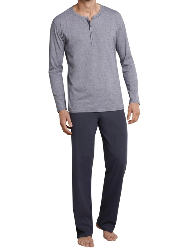 Schiesser Men's Long Pyjamas with Button Placket - Nightwear Set