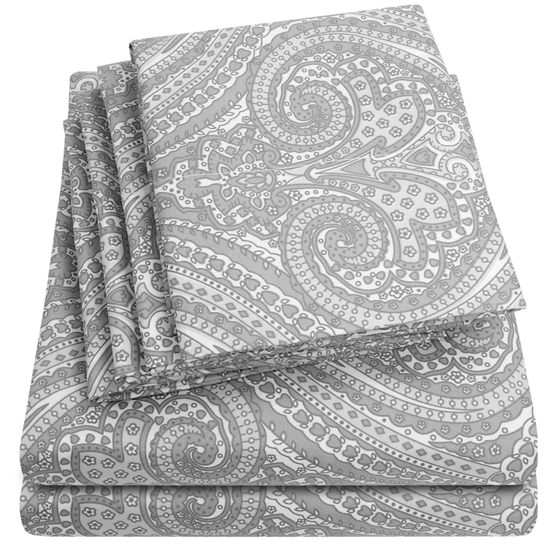 King Size Bed Sheets - 6 Piece 1500 Supreme Collection Fine Brushed Microfiber Deep Pocket King Sheet Set Bedding - 2 Extra Pillow Cases, Great Value, King, Paisley Gray - Image 1