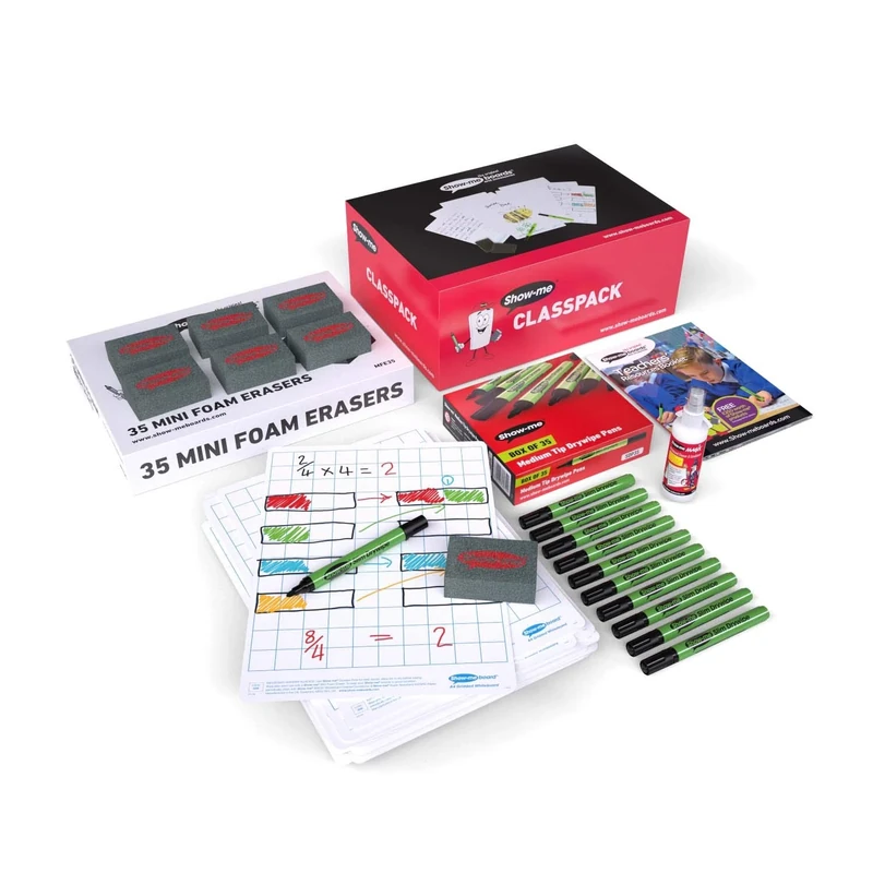 Show-me Boards with Squares – Whiteboards with Grids for Drywipe and Whiteboard Pens – Class Kit Ideal for Schools and Education (35 Sets)