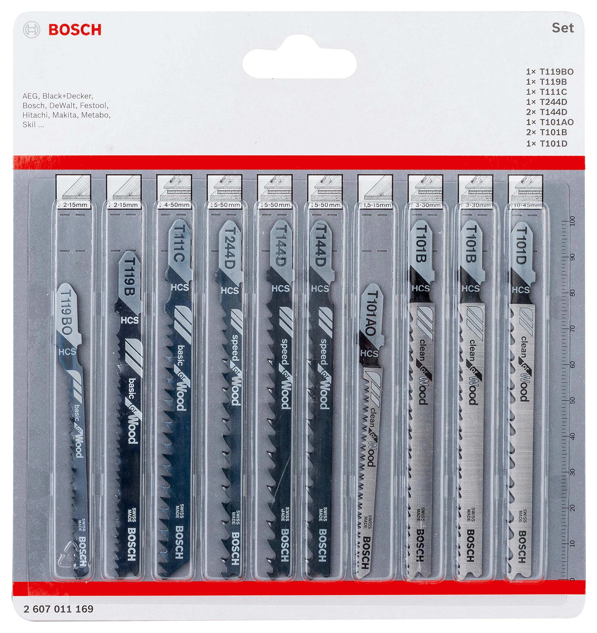 Bosch 10-Piece Jigsaw Blades Set (for Wood, Professional accessories for Jigsaws with T-Shank)